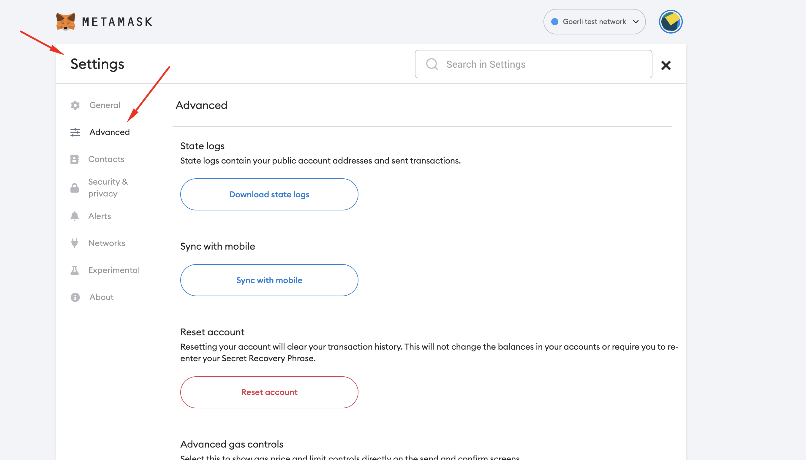 Metamask settings